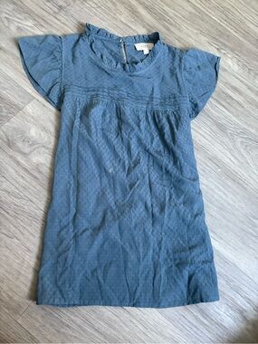 LOFT Blue Textured Ruffle-Yoke Flutter Sleeve Top